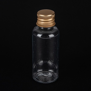 PET Plastic Mini Storage Bottle, Travel Bottle, for Cosmetics, Cream, Lotion, liquid, with Aluminum Screw Top Lid , Golden, 2.9x7.7cm, Capacity: 30ml(1.01fl. oz)