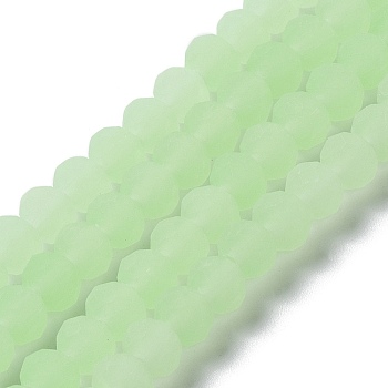 Imitation Jade Solid Color Glass Beads Strands, Faceted, Frosted, Rondelle, Pale Green, 4mm, Hole: 1mm