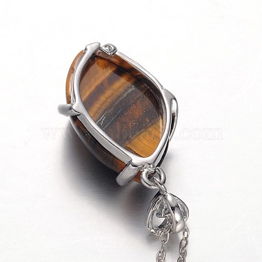 Oeil de cheval laiton plaqué platine strass pendentif pierres précieuses colliers(NJEW-JN01188)-4