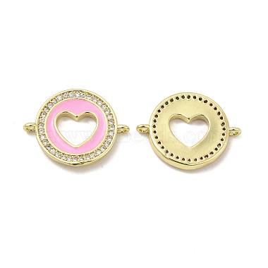 Real 18K Gold Plated Pink Flat Round Brass+Cubic Zirconia+Enamel Links