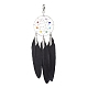 Woven Web/Net with Feather Alloy & Chakra Glass Beads Pendant Decorations(HJEW-JM01989)-1