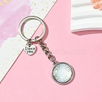 Alloy Glass Keychain, with Iron Findings, Honeydew, 7.4cm(KEYC-YW00068-01)