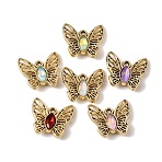 UV Plating Alloy Glass Pendants, Butterfly Charm, Faceted, Mixed Color, Antique Golden, 17.5x20x4mm, Hole: 1.8mm(FIND-K032-31G)