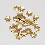 6-Petal Flower Brass Bead Caps, Cadmium Free & Nickel Free & Lead Free, Real 18K Gold Plated, 6x1mm, Hole: 0.5mm(KK-L137-05G-NR)