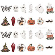 24Pcs 12 Styles Halloween Alloy Enamel Pendant, Ghost & Bat & Butterfly, Mixed Color, 8.5~28x8~30x1~3mm, Hole: 1.2~2mm, 2pcs/style(ENAM-SC0003-38)