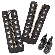 PU Leather Lace-in Boot Zipper Inserts, Tieless Shoe Laces, with Brass Zipper, Alloy Puller, for Boots, Black, 145x51.5x9.5mm, Hole: 5mm(DIY-WH0304-596B)