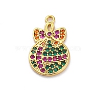 Christmas Series Brass Micro Pave Cubic Zirconia Pendants, Lead Free & Cadmium Free Charms, Bowknot, 19.5x12x2mm, Hole: 1.2mm(KK-Q010-01G-04A)