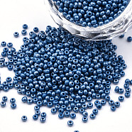 11/0 Czech Opaque Glass Seed Beads, Lustered, Round, Marine Blue, 2.2x1.5mm, Hole: 0.7mm, about 500g/bag(SEED-N004-003B-01)