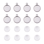 DIY Pendant Making, 304 Stainless Steel Pendant Cabochon Settings and Flat Round Glass Cabochons, Clear, Stainless Steel Color, Cabochon Settings: 17.5x14x2mm, Hole: 2mm, Tray: 12mm, Cabochons: 12x6mm(DIY-X0098-21P)