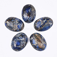 Synthetic Gold Line Regalite/Imperial Jasper/Sea Sediment Jasper Cabochons, Dyed, Oval, Marine Blue, 25~25.5x18~18.5x7~7.5mm(G-S329-079A)