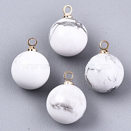 Natural Howlite Charms, with Golden Plated Brass Loops,, Round, 14x10.5mm, Hole: 1.5mm(X-G-N332-024G-18)
