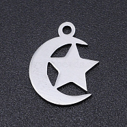 201 Stainless Steel Laser Cut Charms, Star with Moon, Stainless Steel Color, 14x12x1mm, Hole: 1.5mm(STAS-S105-T913-1)
