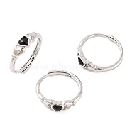 Hand with Heart Natural Black Agate Agate Adjustable Rings, Brass Ring for Women, Long-Lasting Plated, Lead Free & Cadmium Free, Inner Diameter: 18mm(RJEW-Q817-06P-03)