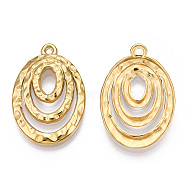 Ion Plating(IP) 304 Stainless Steel Pendants, Textured, Oval Charm, Real 18K Gold Plated, 29.5x20.5x3mm, Hole: 1.4mm(STAS-T063-215G)