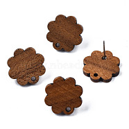 Walnut Wood Stud Earring Findings, with Hole and 304 Stainless Steel Pin, Flower, Peru, 16.5x16.5mm, Hole: 1.6mm, Pin: 0.7mm(MAK-N032-015)