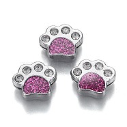 Alloy Enamel Slide Charms, and Crystal Rhinestone, with Glitter Sequin, Platinum Plated, Dog Paw Print, Deep Pink, 12.5x14.5x5mm, Hole: 8.5x1.5mm(X-ENAM-L033-006A)