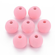 Rubberized Style Acrylic Beads, Round, Pink, 15.5x14.5mm, Hole: 3.5mm(MACR-T042-04B-01C)