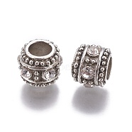 Alloy Rhinestone Beads, Large Hole Beads, Column, Antique Silver, Crystal, 10x8.5mm, Hole: 5.5mm(ALRI-G057-05AS)