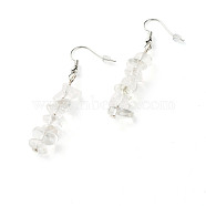 Natural Quartz Crystal Chip Beads Dangle Earrings, Brass Jewelry for Girl Women, Platinum, 53.5~54.5mm, Pin: 0.5mm(EJEW-JE04649-06)