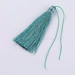 Nylon Thread Tassel Big Pendant Decorations, Light Sea Green, 100x10mm(NWIR-K019-A05)