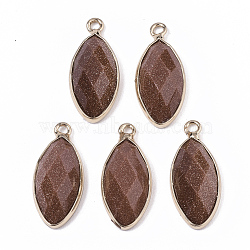Synthetic Goldstone Pendants, with Golden Plated Edge Brass Findings, Faceted, Horse Eye, 20x9x5mm, Hole: 1.2mm(G-T131-07J)