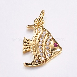 Brass Micro Pave Cubic Zirconia Pendants, Long-Lasting Plated, Real 18K Gold Plated, Fish, 17x12x3mm, Hole: 3mm(X-ZIRC-G125-77G)