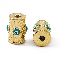 Vacuum Plating 201 Stainless Steel Beads, with Enamel, Real 18K Gold Plated, Column with Evil Eye, Dark Cyan, 15.5x12mm, Hole: 3mm(STAS-J401-VC847)