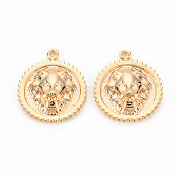 Brass Pendants, Nickel Free, Gear with Lion, Real 18K Gold Plated, 18x15x3.5mm, Hole: 1.2mm(KK-S356-512-NF)