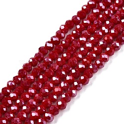 Electroplate Glass Beads Strands, Pearl Luster Plated, Faceted, Rondelle, Dark Red, 2.9~3.3x2mm, Hole: 0.8mm, about 148~150pcs/strand, 39.5~40cm(EGLA-A044-P2mm-A02)