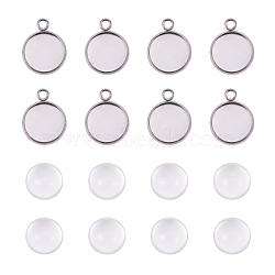 DIY Pendant Making, 304 Stainless Steel Pendant Cabochon Settings and Flat Round Glass Cabochons, Clear, Stainless Steel Color, Cabochon Settings: 17.5x14x2mm, Hole: 2mm, Tray: 12mm, Cabochons: 12x6mm(DIY-X0098-21P)