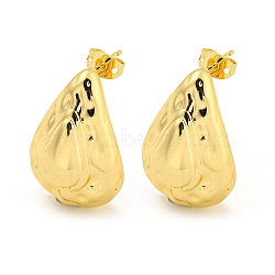 Rack Plating Brass Stud Earrings, Long-Lasting Plated, Lead Free & Cadmium Free, Teardrop, Real 18K Gold Plated, 26x17.5mm(EJEW-M247-23G)