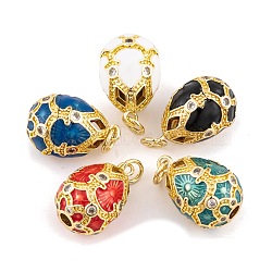 Brass Micro Pave Cubic Zirconia Pendants, with Enamel and Jump Ring, Real 18K Gold Plated, Egg Charms, Mixed Color, 21x14mm, Hole: 4mm(KK-E112-08G)