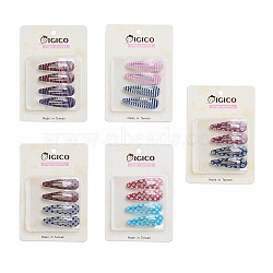 Iron Snap Hair Clips, with Pattern, Mixed Color, 49x14mm; 4pcs/card(PHAR-M008-M)