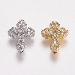 Brass Micro Pave Cubic Zirconia Beads, Cross, Clear, Mixed Color, 15x12x4.5mm, Hole: 2mm(ZIRC-E143-23)
