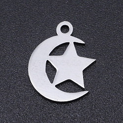 Non-Tarnish 201 Stainless Steel Laser Cut Charms, Star with Moon, Stainless Steel Color, 14x12x1mm, Hole: 1.5mm(STAS-S105-T913-1)