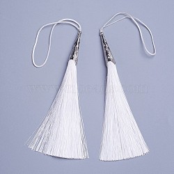 Polyester Tassel Big Pendant Decorations, with Alloy Finding, Platinum, White, 205~215x20~25mm(FIND-E018-A25)