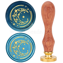 Brass Wax Seal Stamps with Rosewood Handle, for DIY Scrapbooking, Moon, 25mm(AJEW-WH0412-0086)