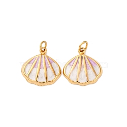 304 Stainless Steel Enamel Charms, Shell Shape Charm, with Jump Ring, Ion Plating(IP), Real 18K Gold Plated, 13.5x13x2mm, Hole: 2.5mm(X-STAS-U061-04G)