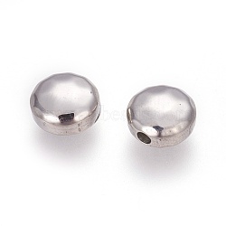 304 Stainless Steel Beads, Flat Round, Manual Polishing, Stainless Steel Color, 8.5x4.5mm, Hole: 1.2~1.4mm(STAS-O119-19P)