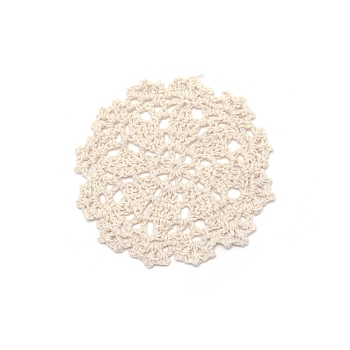 Cotton Weave Flower Pieces,
Woven Net/Web with Feather Making Supplies, Antique White, 90~110x2mm