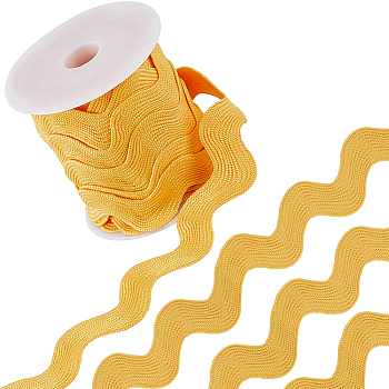 9 Yards Polyester Wavy Fringe Trim Ribbon, Wave Bending Lace Trim, for Clothes Sewing and Art Craft Decoration, Gold, 3/4~1-3/8 inch(20~34mm)