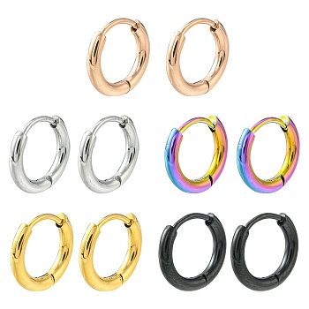 5 Pairs 5 Colors 304 Stainless Steel Huggie Hoop Earrings, Manual Polishing Earrings for Women, Mixed Color, 12 Gauge, 12x2mm, Pin: 0.8mm(±0.1mm), 1 Pair/color