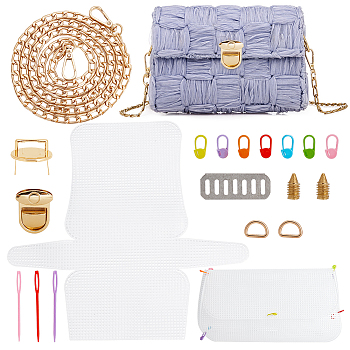 DIY Purse Knitting Making Kits, including Plastic Canvas Sheet, Curb Chain Strap, Thumb Lock, Yarn Needle, Stitch Marker, Mixed Color, 2~33.5x2.7~35.6x0.1cm