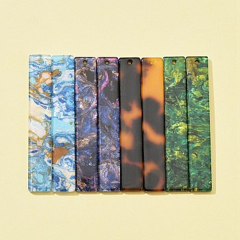 8Pcs 4 Style Cellulose Acetate(Resin) Big Pendants, Rectangle Charms, Mixed Color, 53x9x2~3mm, Hole: 1.5mm, 2pcs/style