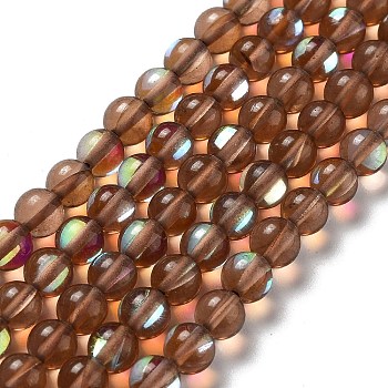 Synthetic Moonstone Beads Strands, Round, Saddle Brown, 6mm, Hole: 1mm, about 31pcs/strand, 7.20 inch(18.3cm)