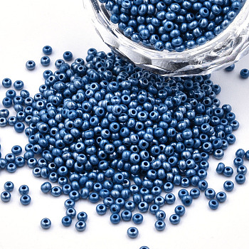 11/0 Czech Opaque Glass Seed Beads, Lustered, Round, Marine Blue, 2.2x1.5mm, Hole: 0.7mm, about 500g/bag