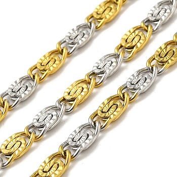 Ion Plating(IP) 304 Stainless Steel Lumachina Chains, Unwelded, with Spool, Golden & Stainless Steel Color, 11x5x1.7mm