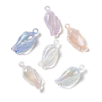 UV Plating Acrylic Pendants, with Glitter Powder, AB Color, Conch Charm, Mixed Color, 33x15x11.5mm, Hole: 3mm