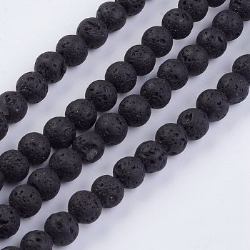 Natural Lava Rock Beads Strands, Round, 6~7mm, Hole: 1mm, about 63pcs/strand, 15.35 inch