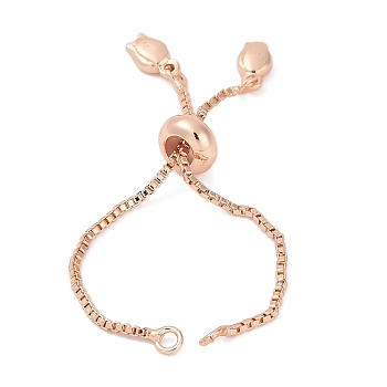 Brass Slider Bracelets Making, Rack Plating, Long-Lasting Plated, Rose Gold, Flower, 4-3/4 inch(12cm), Hole: 1.2mm